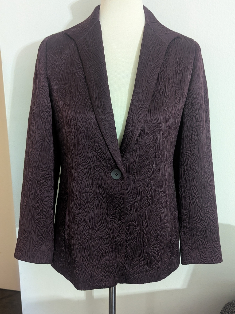 Lafayette 148 NY Purple Silk Cloque Jacquard Blazer Jacket Size 4